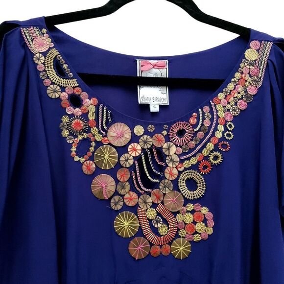 Anthropologie Yoana Baraschi Womens Embellished Silk Purple Dress Size 6 - Picture 3 of 10